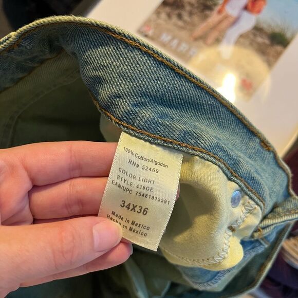 Vintage Y2K Light Wash Green Valelives Staked Flared Denim Jeans Size 34 6ft - Picture 4 of 4